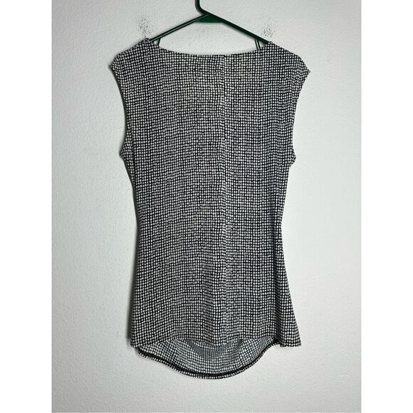 Vince Camuto Sleeveless Rouched Blouse Polka Dot Black White Green Size L - Picture 3 of 9